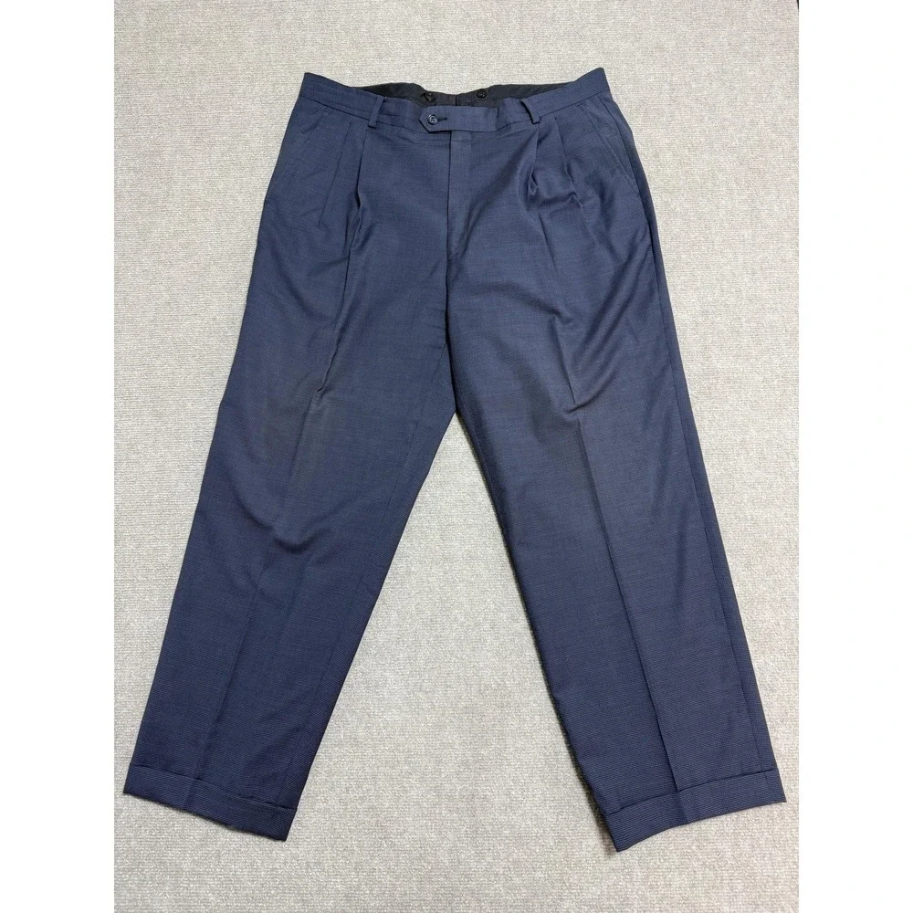 Daniel Gray Suit Mens 44R W39 Navy Wool 2 Button Pleated Cuffed‎ Travel Concepts